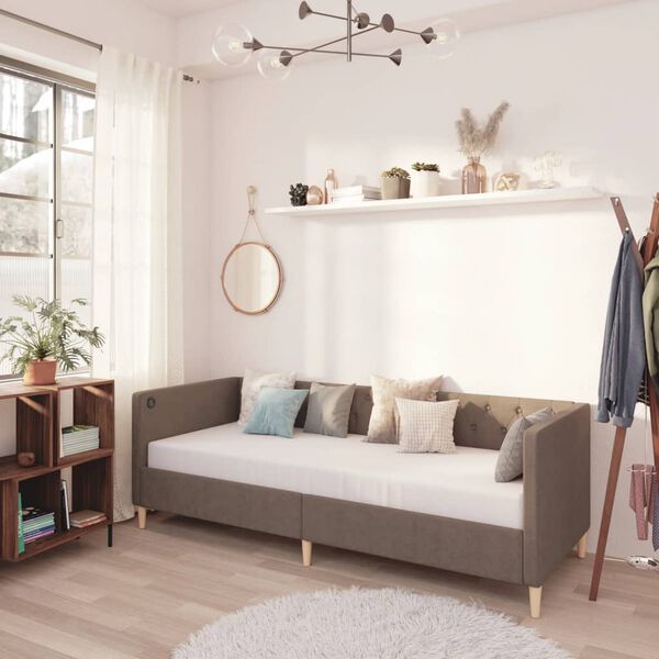 vidaXL Dagb&auml;dd med madrass USB taupe tyg 90x200 cm