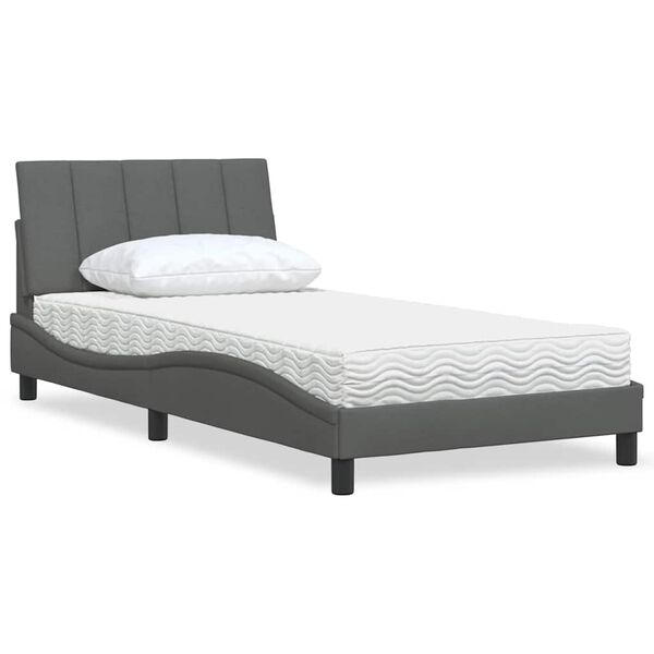 vidaXL Bed with Mattress "Hanko" Dark Grey 100x200 cm Fabric