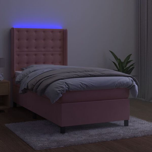 vidaXL Rams&auml;ng med madrass rosa & LED 100x200 cm sammet