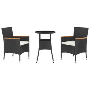 vidaXL Caf&eacute;set med dynor 3 delar konstrotting svart