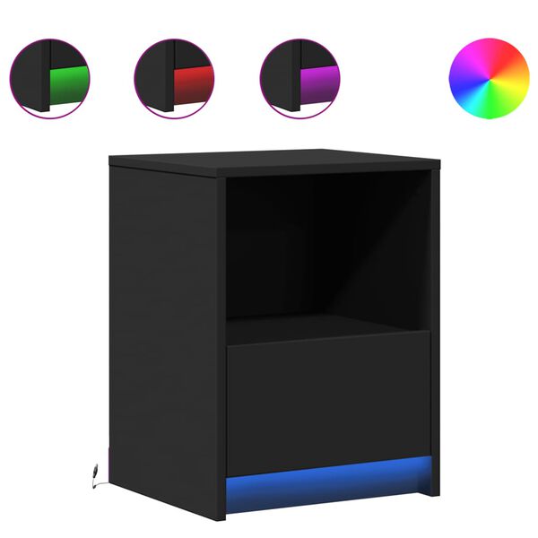 vidaXL Sängbord med LED-lampor 2 st svart konstruerat trä