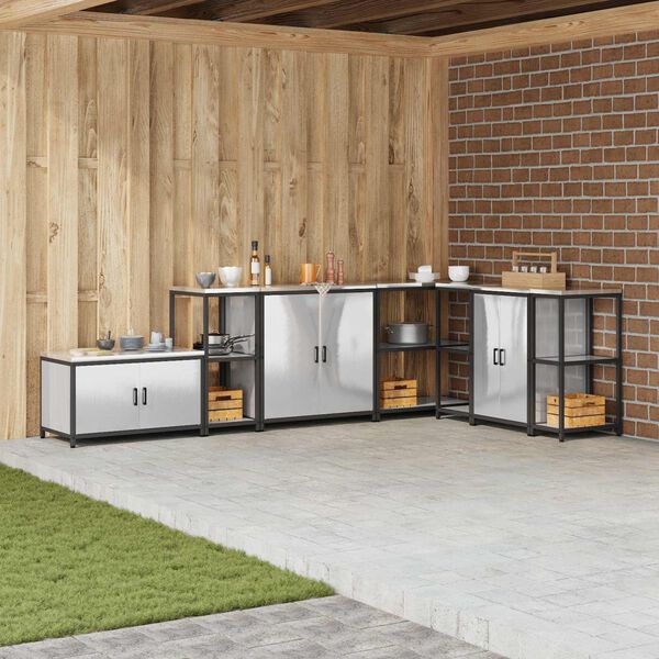 vidaXL K&ouml;ksf&ouml;rvaring med hylla med lagring Silver 60 x 50 x 92 cm St&aring;l