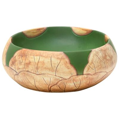 vidaXL Handfat grön och brun oval 59x40x15 cm keramik