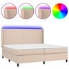 vidaXL Rams&auml;ng med b&auml;ddmadrass & LED cappuccino 200x200 cm konstl&auml;der
