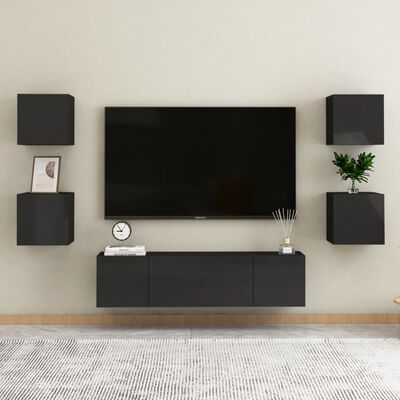 vidaXL Väggmonterade TV-skåp 4 st svart högglans 30,5x30x30 cm
