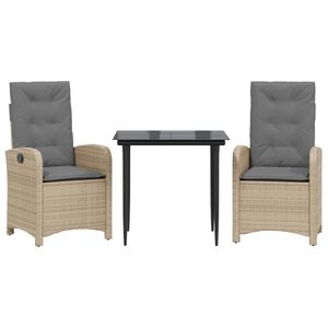 vidaXL Matgrupp f&ouml;r tr&auml;dg&aring;rden med dynor 3 delar mixbeige konstrotting