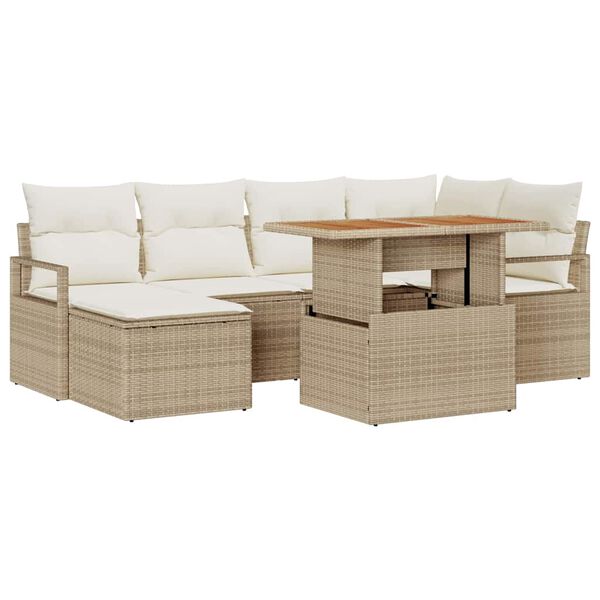 vidaXL Tr&auml;dg&aring;rdsoffset med lagring 7 pcs Beige Poly rattan