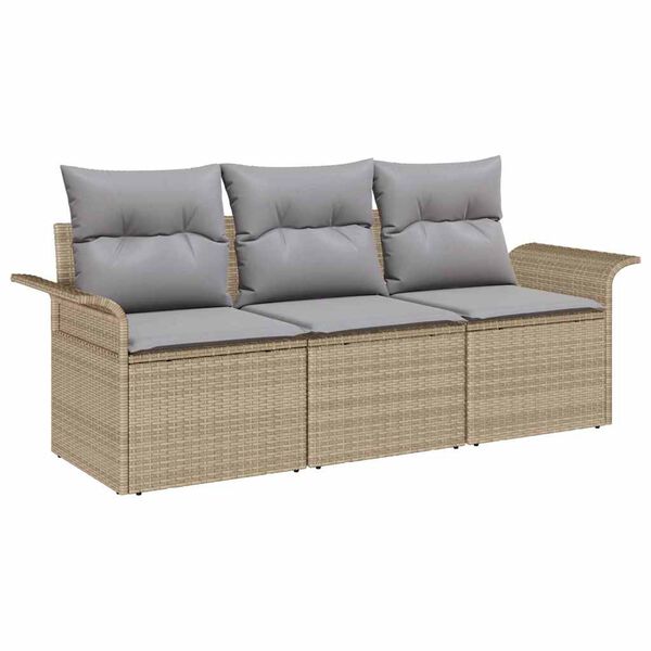 vidaXL Tr&auml;dg&aring;rdsoffset med kudde med lagring 3 pcs Beige Poly rattan