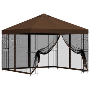 vidaXL Tr&auml;dg&aring;rdsgazebo med sidov&auml;ggar 3 x 3 m Brun Polyester och St&aring;l