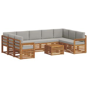 vidaXL Soffgrupper 10 pcs Naturlig och Ljus Gr&aring; Massivt Akaciatr&auml;