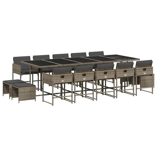 vidaXL Matgrupp f&ouml;r tr&auml;dg&aring;rden med dynor 15 delar gr&aring; konstrotting