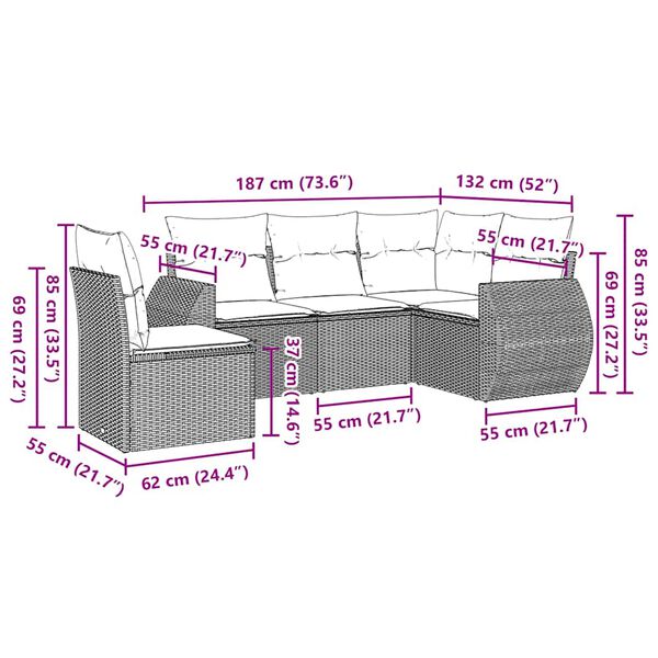 vidaXL Loungegrupp f&ouml;r tr&auml;dg&aring;rden med dynor 5 delar svart konstrotting