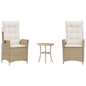vidaXL Bistrogrupp med dynor 3 delar beige konstrotting