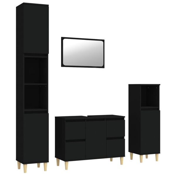 vidaXL Badrumsm&ouml;bler 4 delar set svart konstruerat tr&auml;