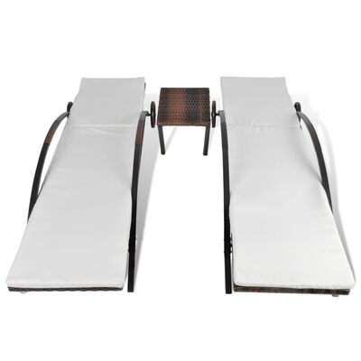 vidaXL Solsängar med bord konstrotting brun