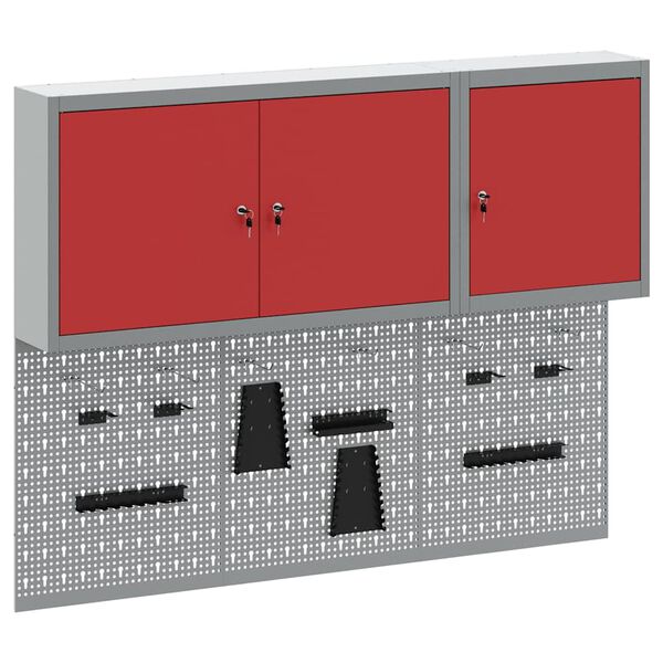 vidaXL Verktygssk&aring;p och pegboard-set 5 pcs R&ouml;d 150 x 20 x 115 cm St&aring;l