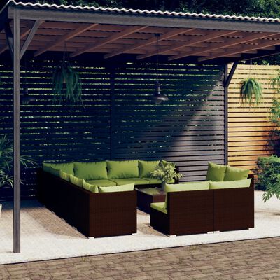 vidaXL Loungegrupp för trädgården med dynor 13 delar konstrotting brun