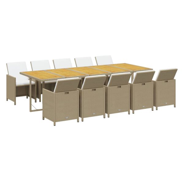 vidaXL Matgrupp f&ouml;r tr&auml;dg&aring;rden med dynor 11 delar konstrotting beige