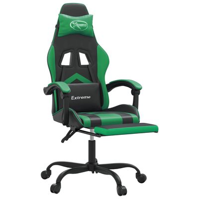 vidaXL Gamingstol med fotstöd svart och grön konstläder