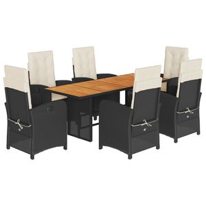 vidaXL Matgrupp f&ouml;r tr&auml;dg&aring;rden med dynor 9 delar svart konstrottning