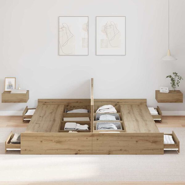 vidaXL Förvaringssängram Artisan Ek 200 x 200 cm Konstruerat trä