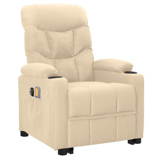 vidaXL Massagefåtölj med uppresningshjälp gräddvit tyg