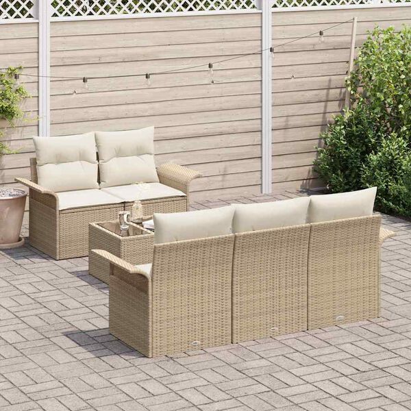 vidaXL Soffset med kudde 6 pcs Beige konstrotting