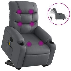 vidaXL Massagef&aring;t&ouml;lj med uppresningshj&auml;lp gr&aring; konstl&auml;der