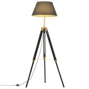 vidaXL Golvlampa svart och guld massivt teaktr&auml; 141 cm
