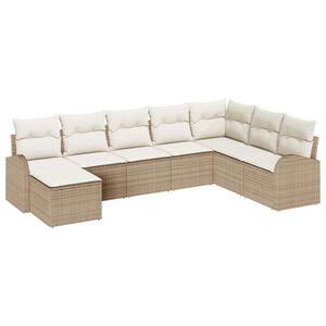 vidaXL Tr&auml;dg&aring;rdsoffset med kudde 8 pcs Beige Poly Rattan
