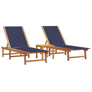 vidaXL Sols&auml;ng 2 st med bord bl&aring; massivt akaciatr&auml; och textilene