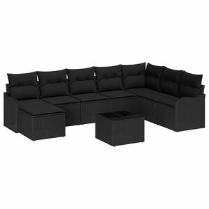 vidaXL Tr&auml;dg&aring;rdsoffset med kudde 9 pcs Svart Poly rattan