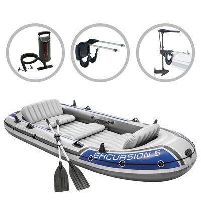 Intex Uppblåsbar båt Excursion 5 med båtmotor och fäste