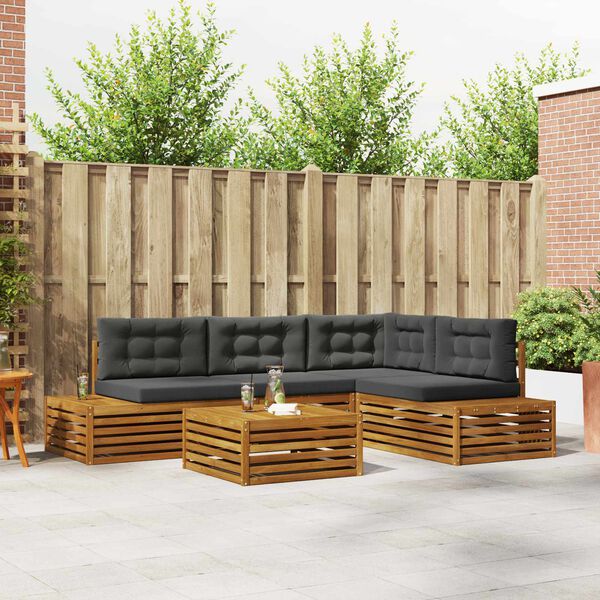 vidaXL Utomhussoffset med kudde 5 Stycke Naturlig och Antracit