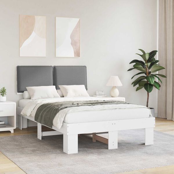 vidaXL Sängram med Klädd Huvudgavel Ljusgrå 120 x 190 cm Massiv furu