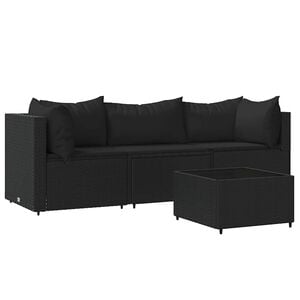 vidaXL Loungegrupp f&ouml;r tr&auml;dg&aring;rden med dynor 4 delar svart konstrotting