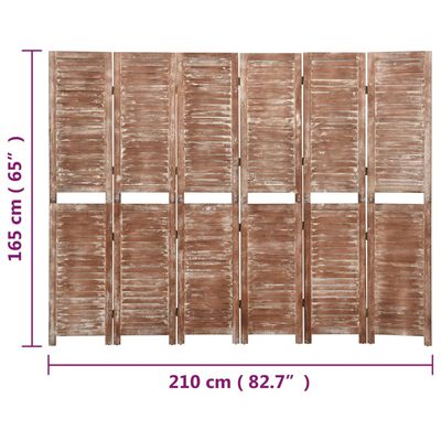 vidaXL Rumsavdelare 6 paneler brun 210x165 cm massivt paulowniaträ