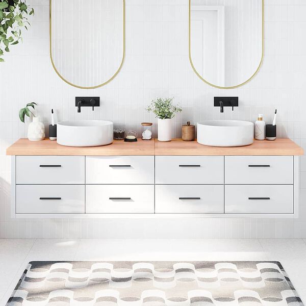 vidaXL B&auml;nkskiva badrum ljusbrun 220x60x(2-6) cm behandlat massivt tr&auml;