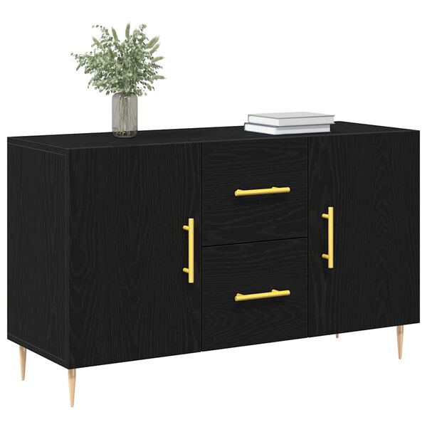 vidaXL Sideboard med låda Svart Ek 100 x 36 x 60 cm Konstruerat trä