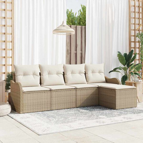 vidaXL Tr&auml;dg&aring;rdsoffset med kudde med lagring 5 pcs Beige Poly rattan