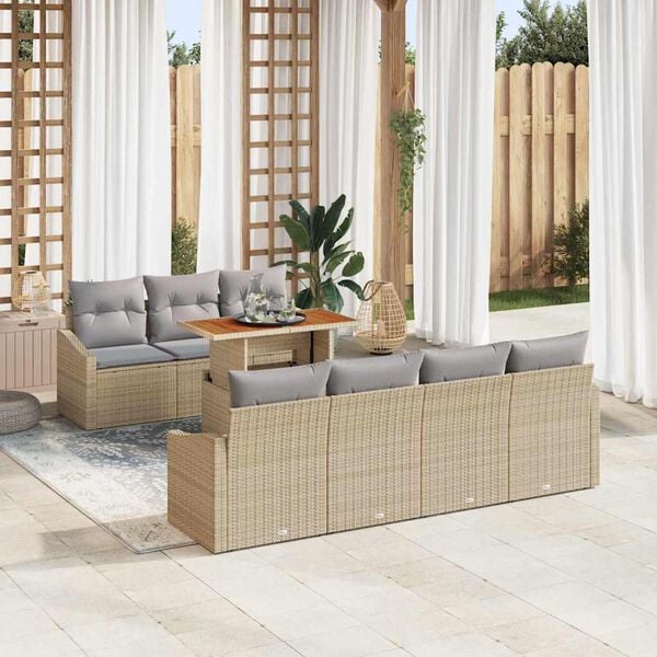 vidaXL Tr&auml;dg&aring;rdsoffset med lagring 8 pcs Beige Poly rattan