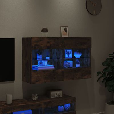 vidaXL Väggmonterad tv-bänk LED rökfärgad ek 98,5x30x60,5 cm