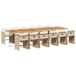 vidaXL Matgrupp f&ouml;r tr&auml;dg&aring;rden med dynor 13 delar beige konstrotting