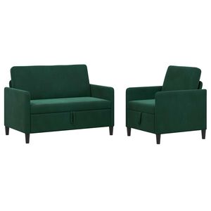 vidaXL Soffgrupp med f&ouml;rvaring 2 st M&ouml;rkgr&ouml;n Polyester