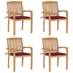 vidaXL Stapelbara tr&auml;dg&aring;rdsstolar med dynor 4 st massiv teak