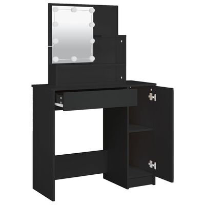 vidaXL Sminkbord med LED svart 86,5x35x136 cm