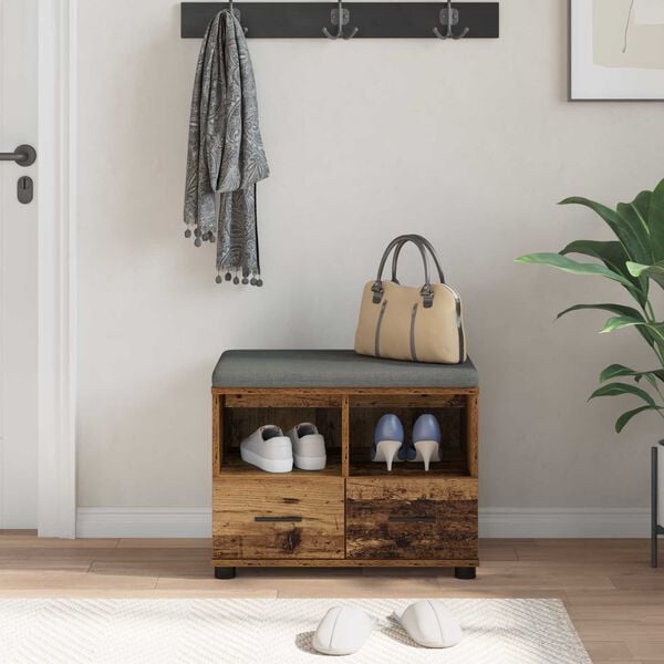 vidaXL Hallb&auml;nk Gammalt tr&auml; 60 x 38 x 46 cm Sp&aring;nskiva och kl&auml;dfabric