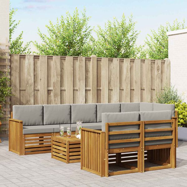 vidaXL Soffgrupper 9 pcs Naturlig och Ljus Gr&aring; Massivt Akaciatr&auml;