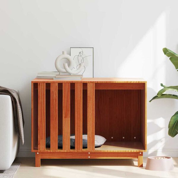 vidaXL Hundhus med lagring Vaxbrun 90 x 60 x 67 cm Massiv furu