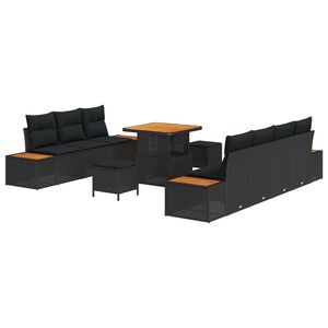 vidaXL Tr&auml;dg&aring;rdsoffset med kudde med lagring 10 pcs Svart Poly rattan